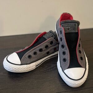 Kids Converse Black and Red Slip-On Sneakers